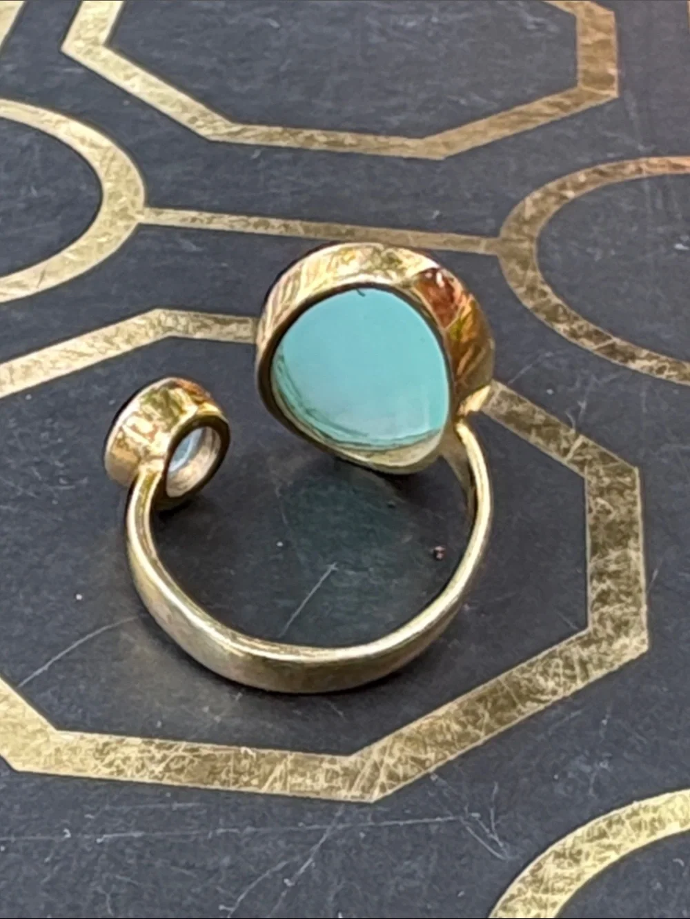 OS Gold-Accent Aqua Blue Open Ring ~ Adjustable